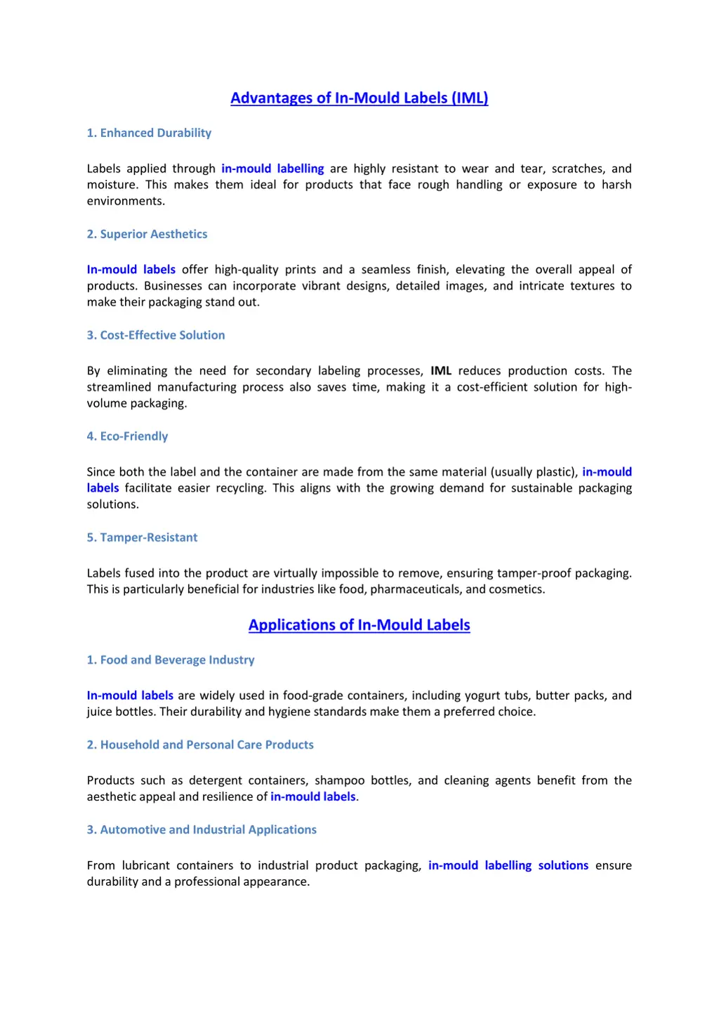 advantages of in mould labels iml