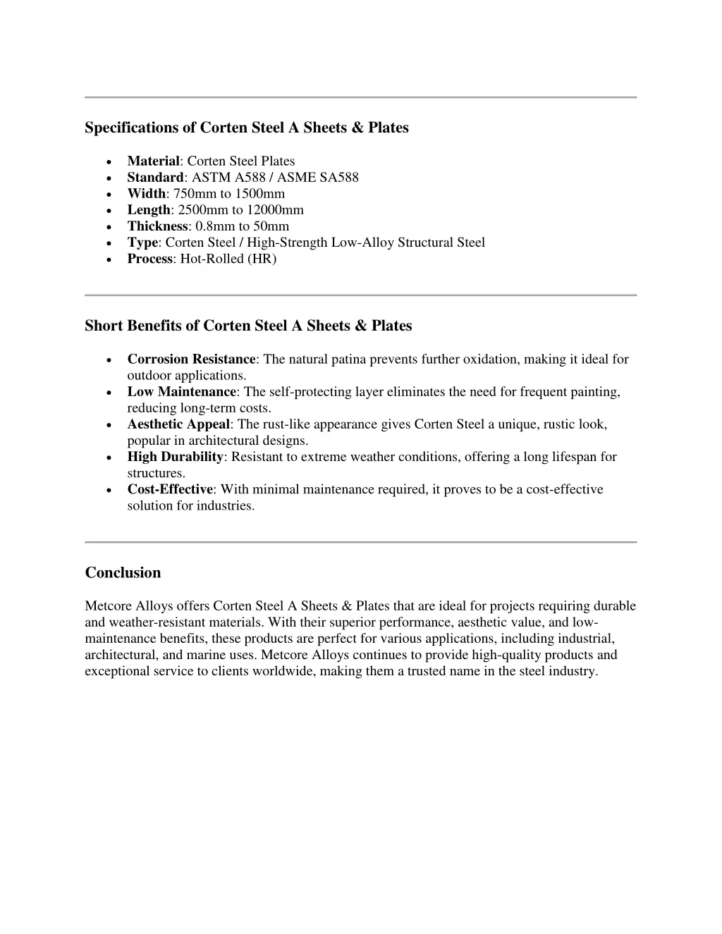 specifications of corten steel a sheets plates