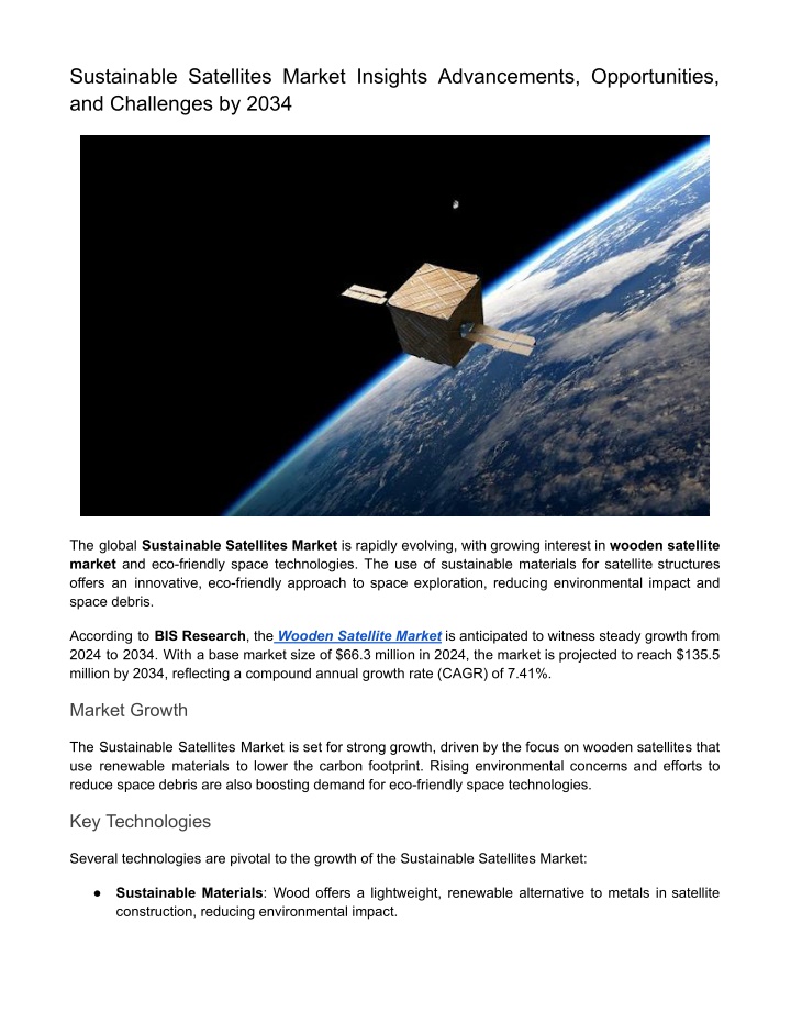 sustainable satellites market insights