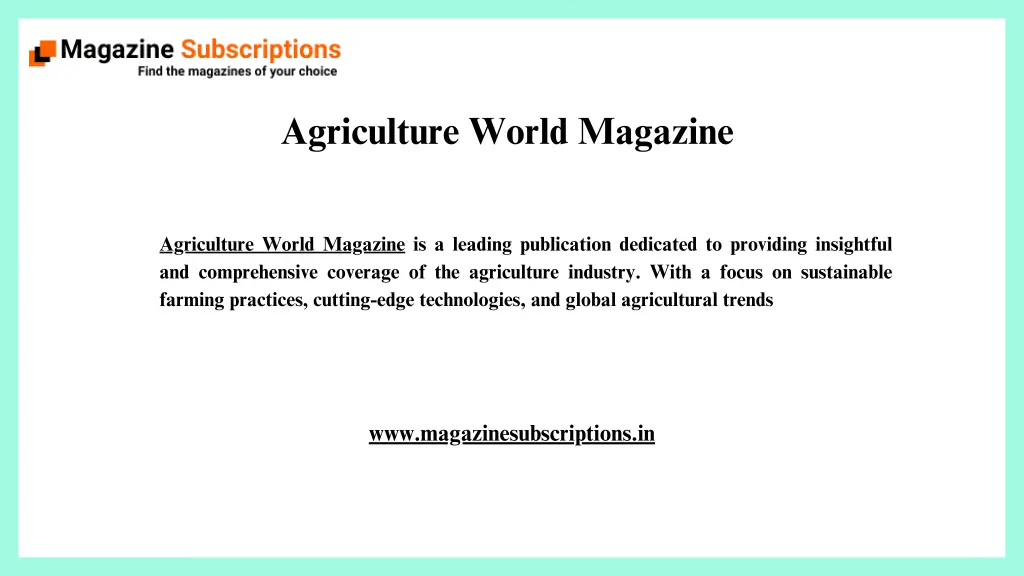 agriculture world magazine