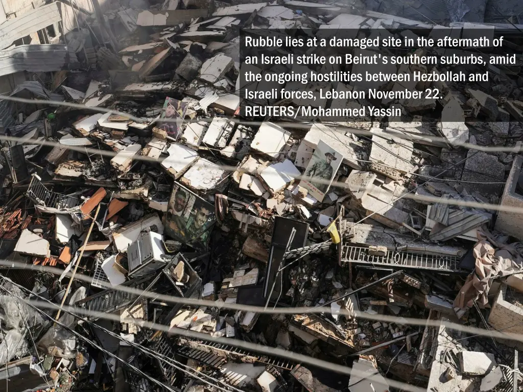 rubble lies at a damaged site in the aftermath