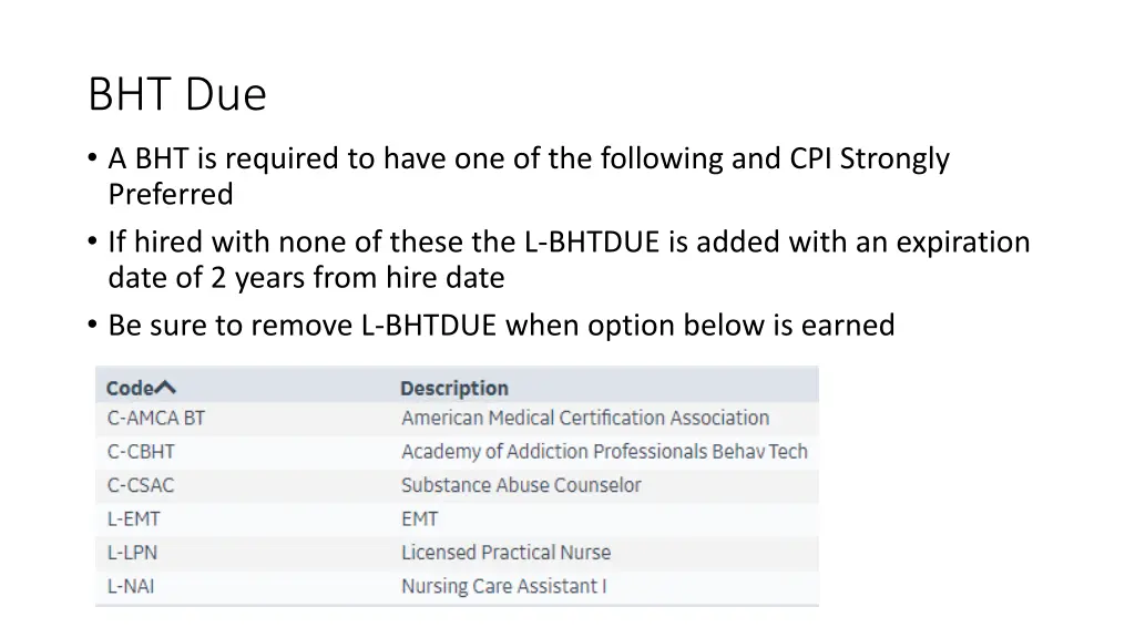 bht due a bht is required to have