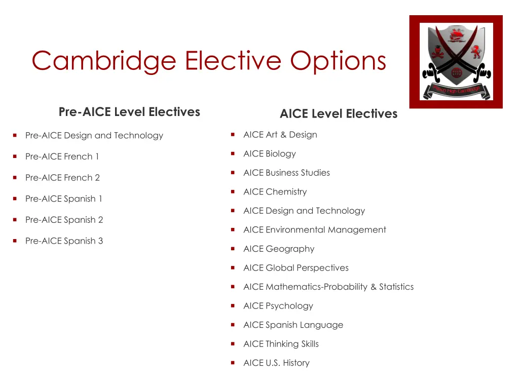 cambridge elective options