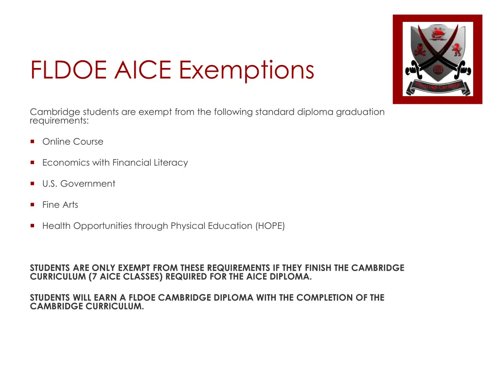 fldoe aice exemptions