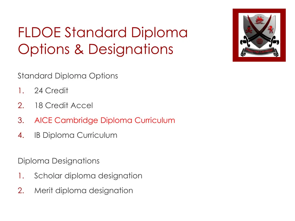 fldoe standard diploma options designations