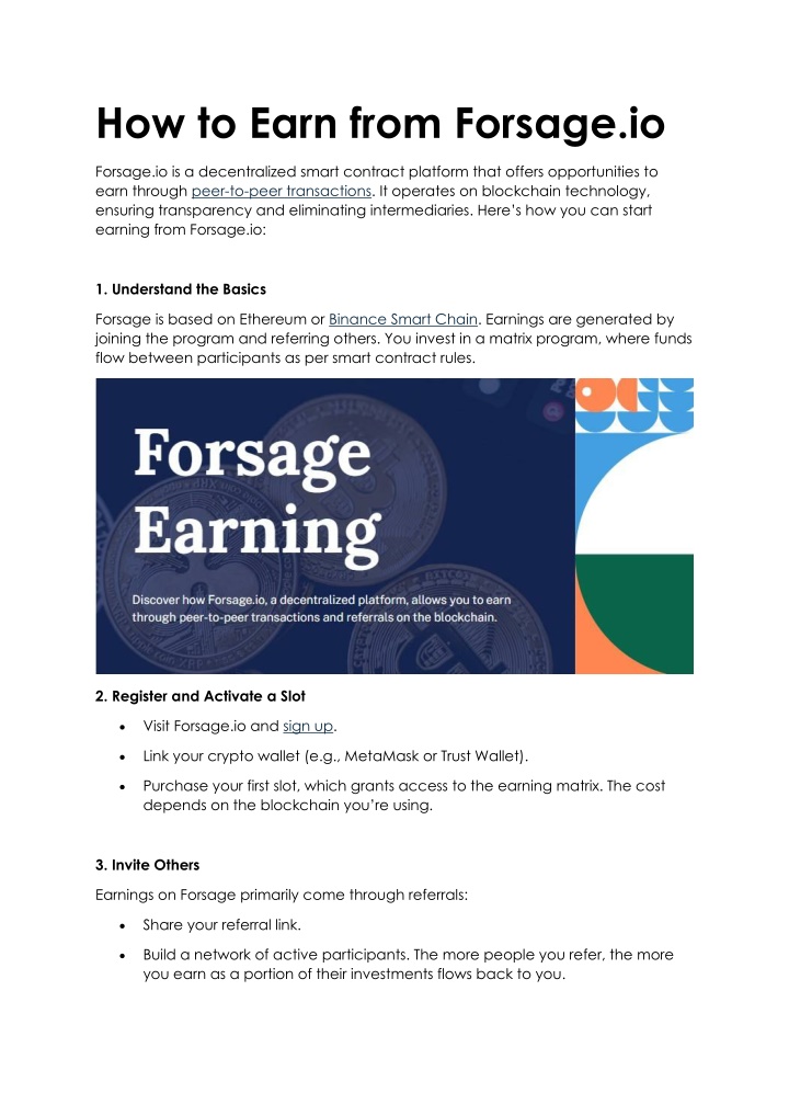 how to earn from forsage io