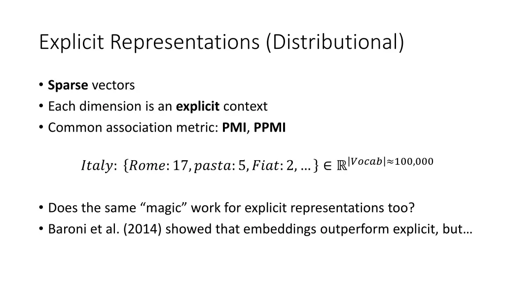 explicit representations distributional