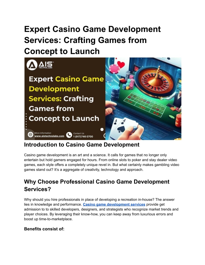 expert casino game development services crafting