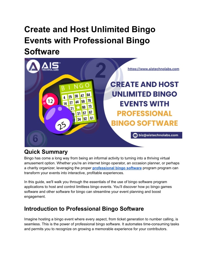 create and host unlimited bingo events with