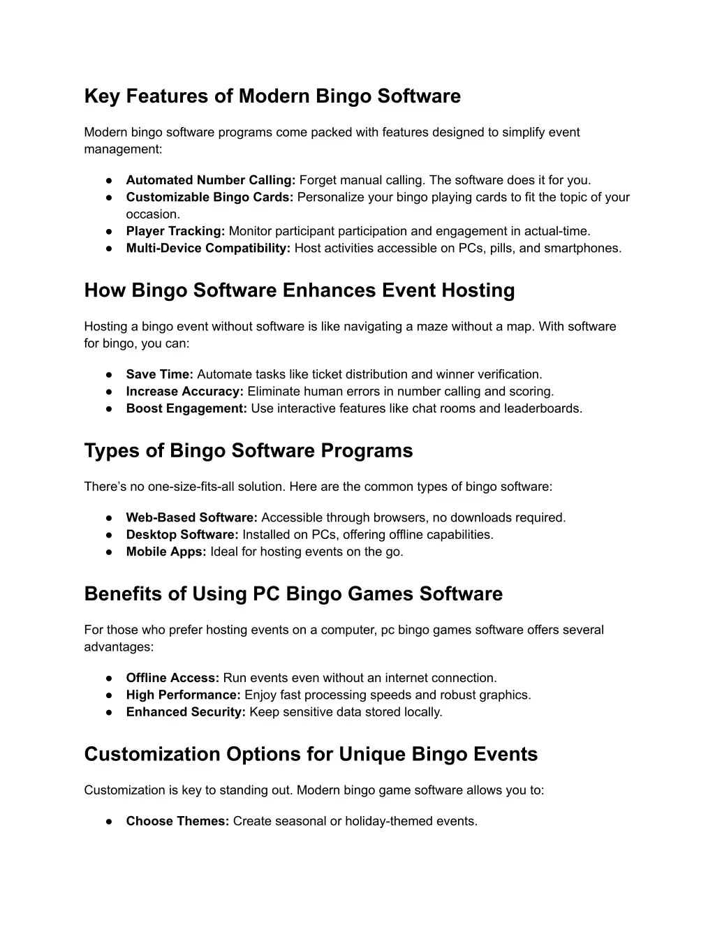 key features of modern bingo software