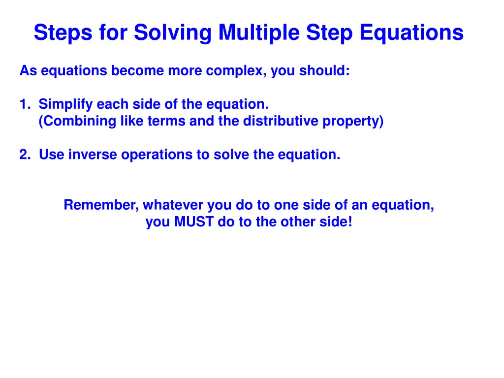 steps for solving multiple step equations