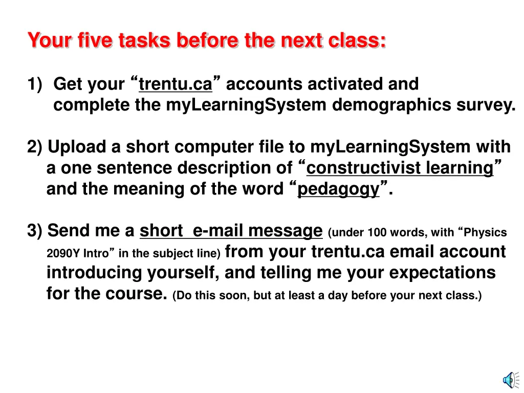 your five tasks before the next class 3