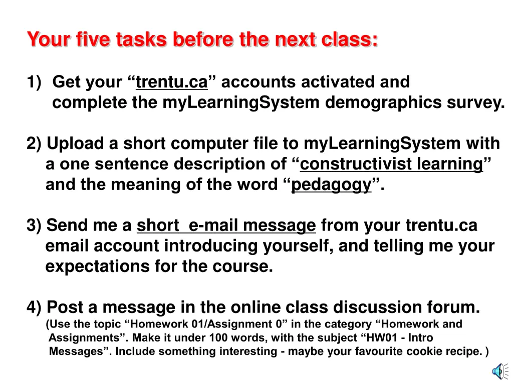 your five tasks before the next class 4