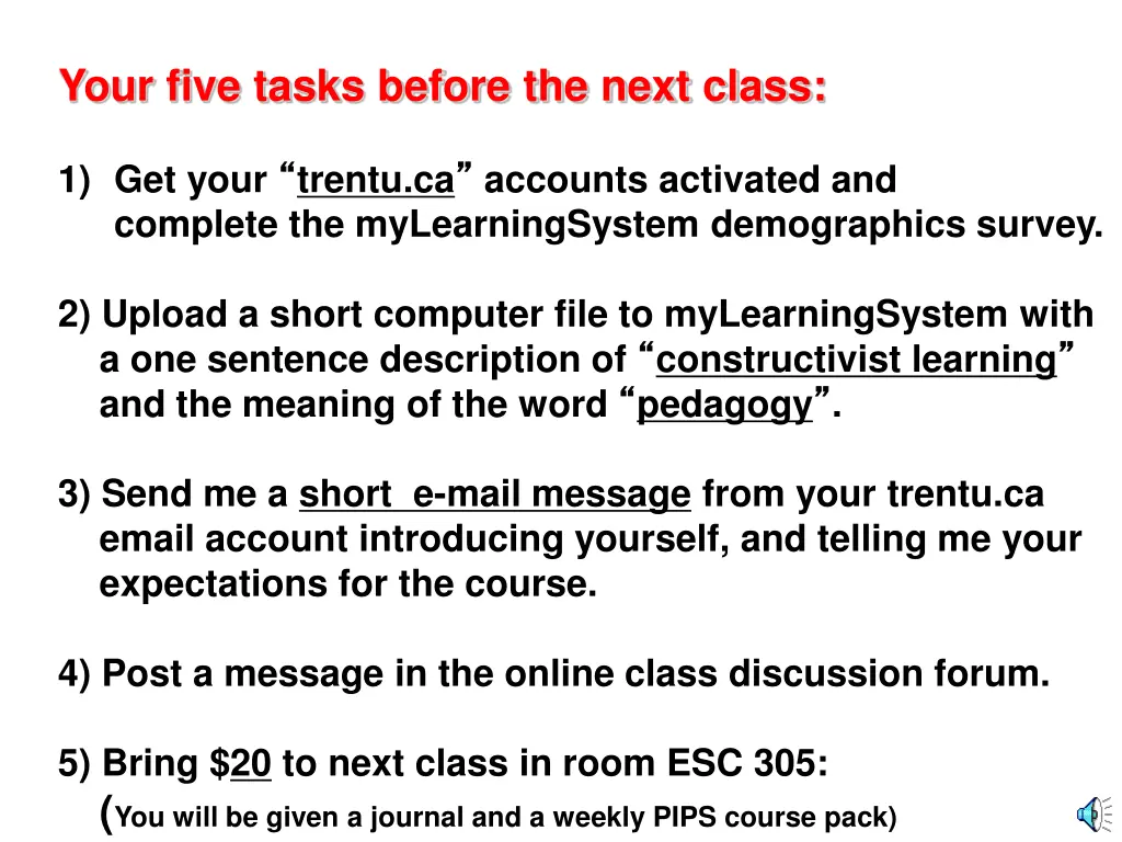 your five tasks before the next class 5