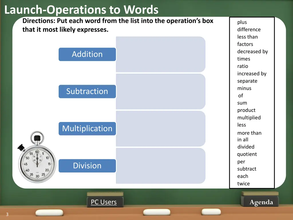 launch operations to words directions put each