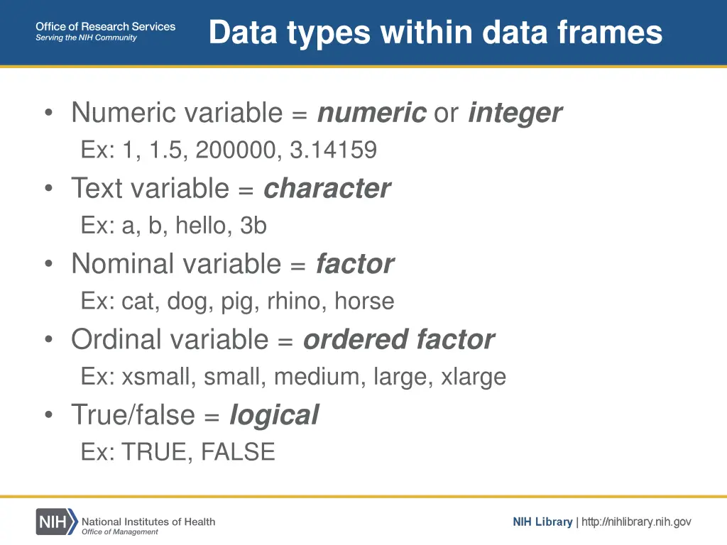 data types within data frames