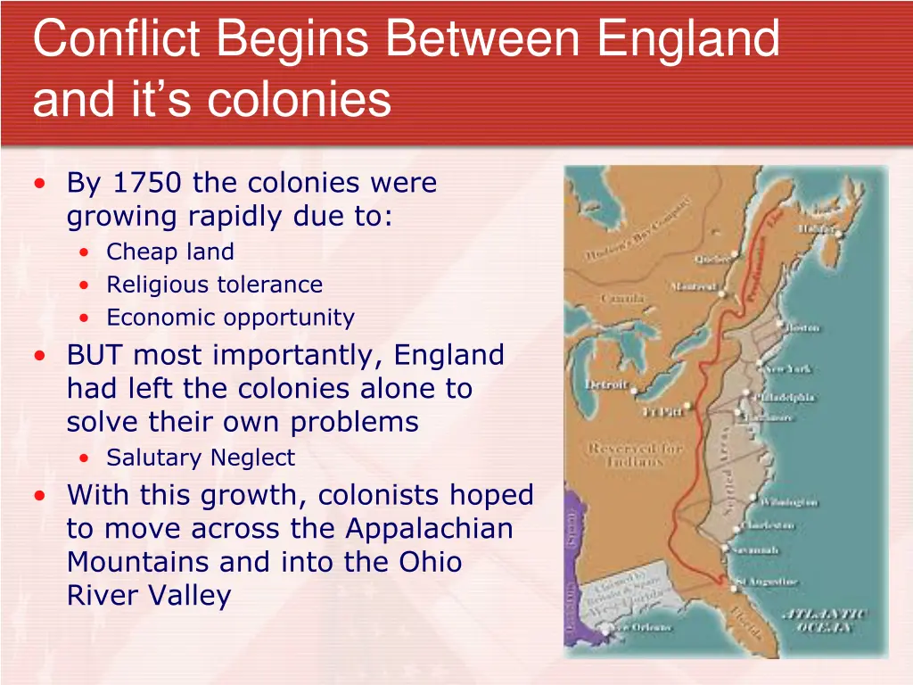 conflict begins between england and it s colonies