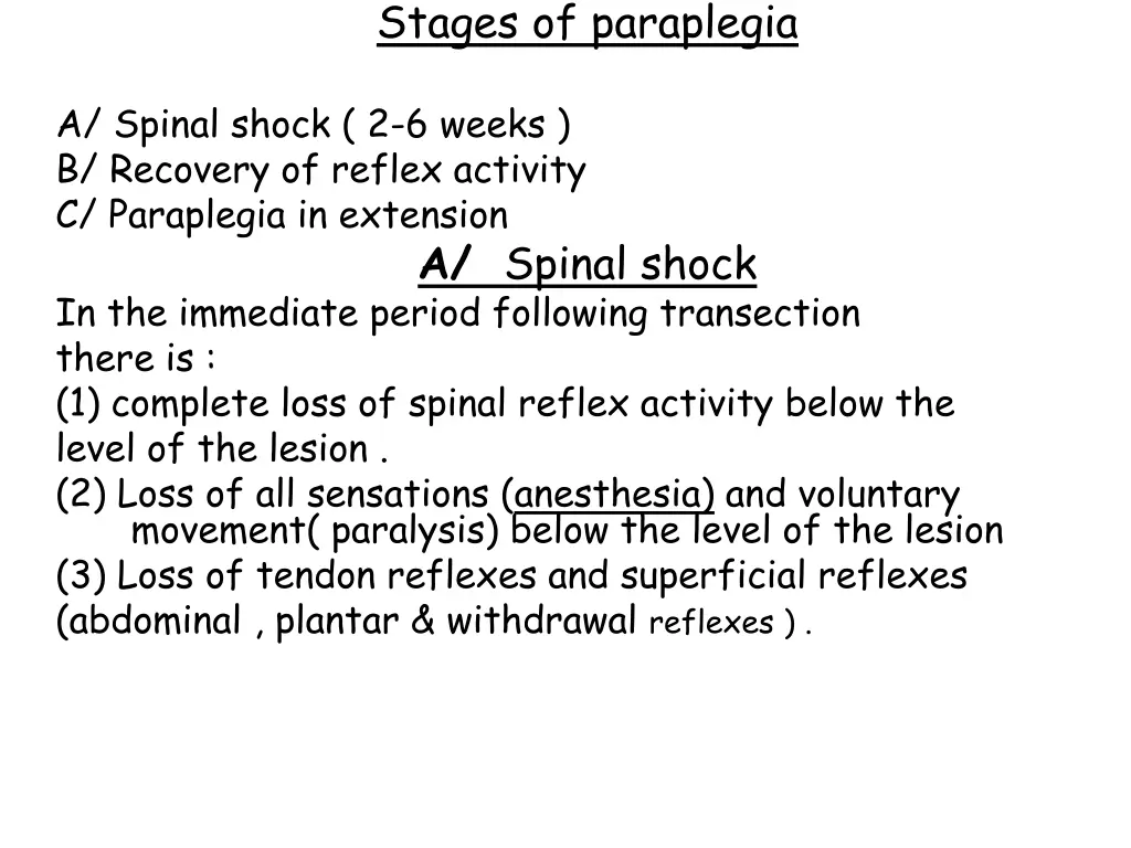 stages of paraplegia