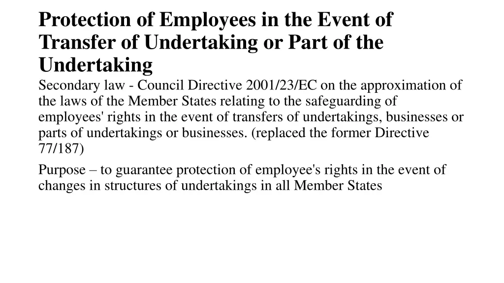 protection of employees in the event of transfer