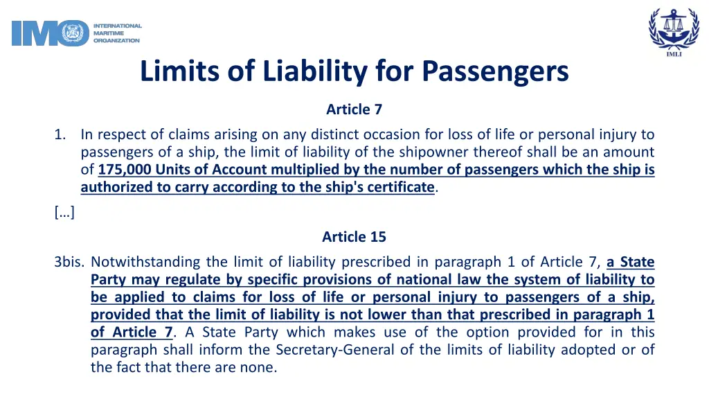 limits of liability for passengers