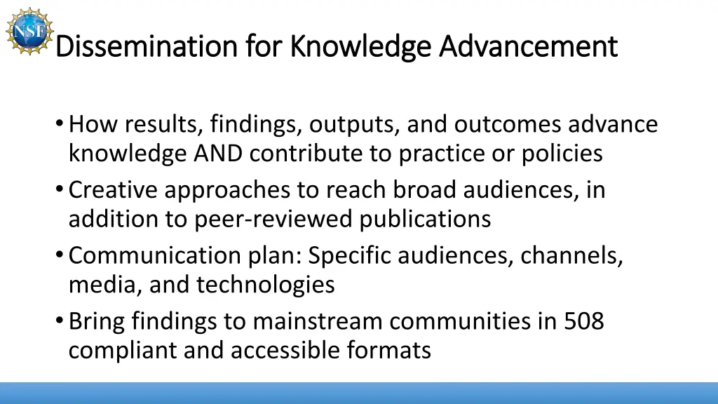 dissemination for knowledge advancement