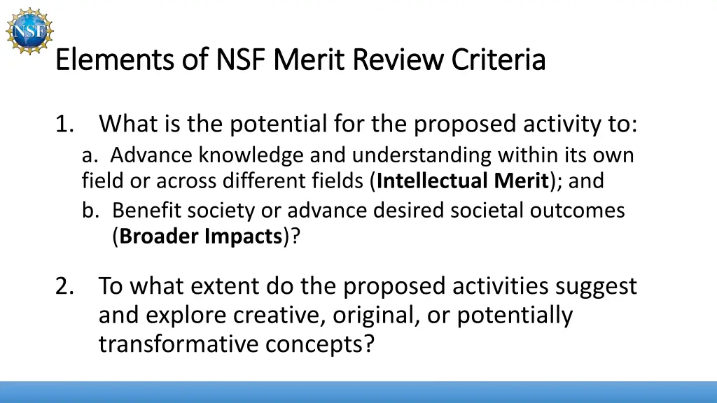 elements of nsf merit review criteria elements