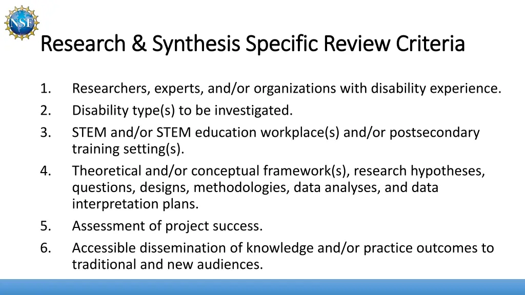 research synthesis specific review criteria