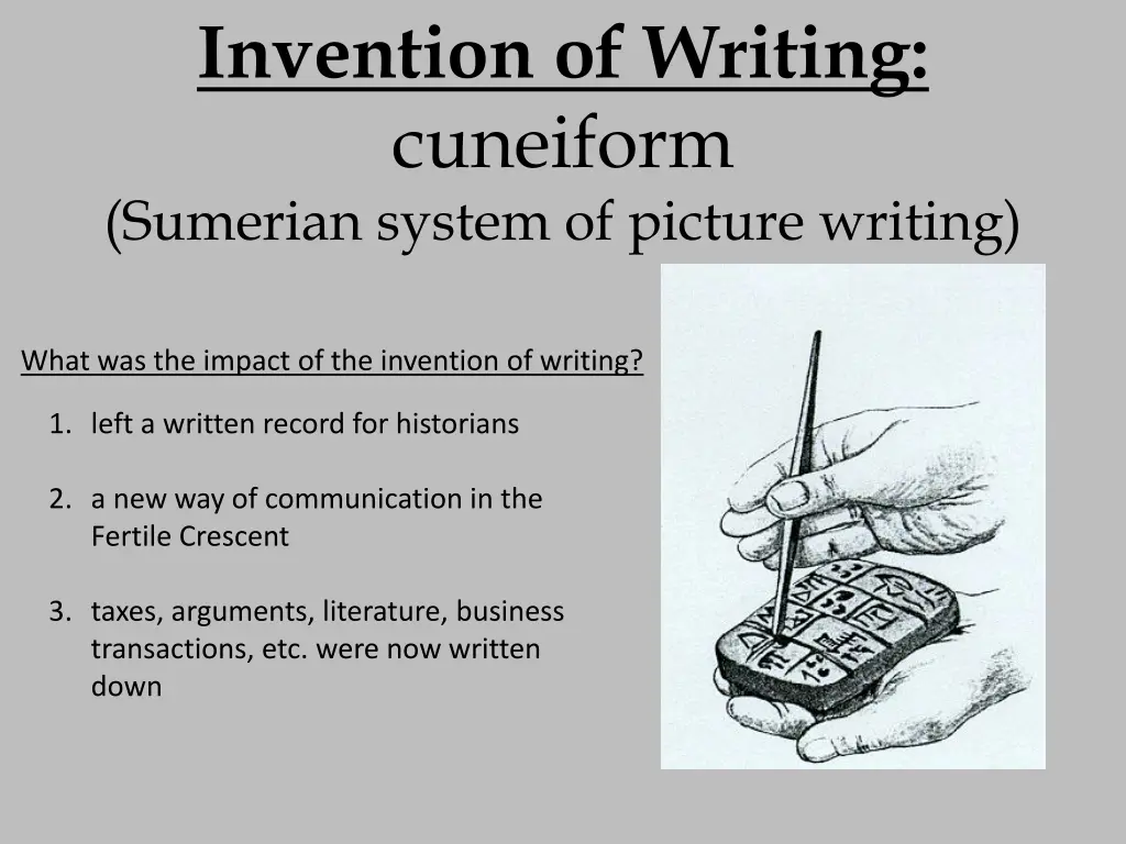 invention of writing cuneiform sumerian system