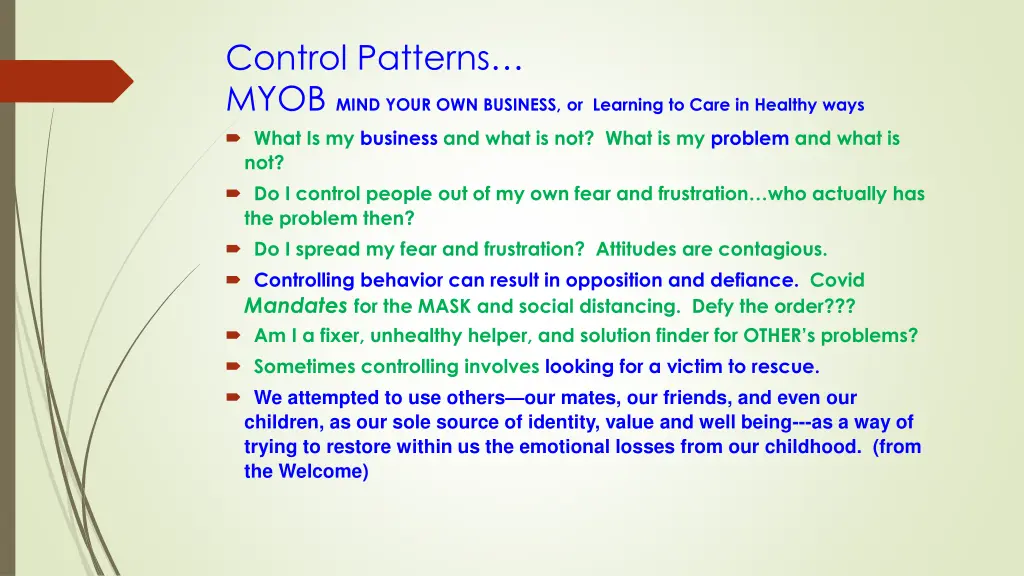 control patterns myob mind your own business