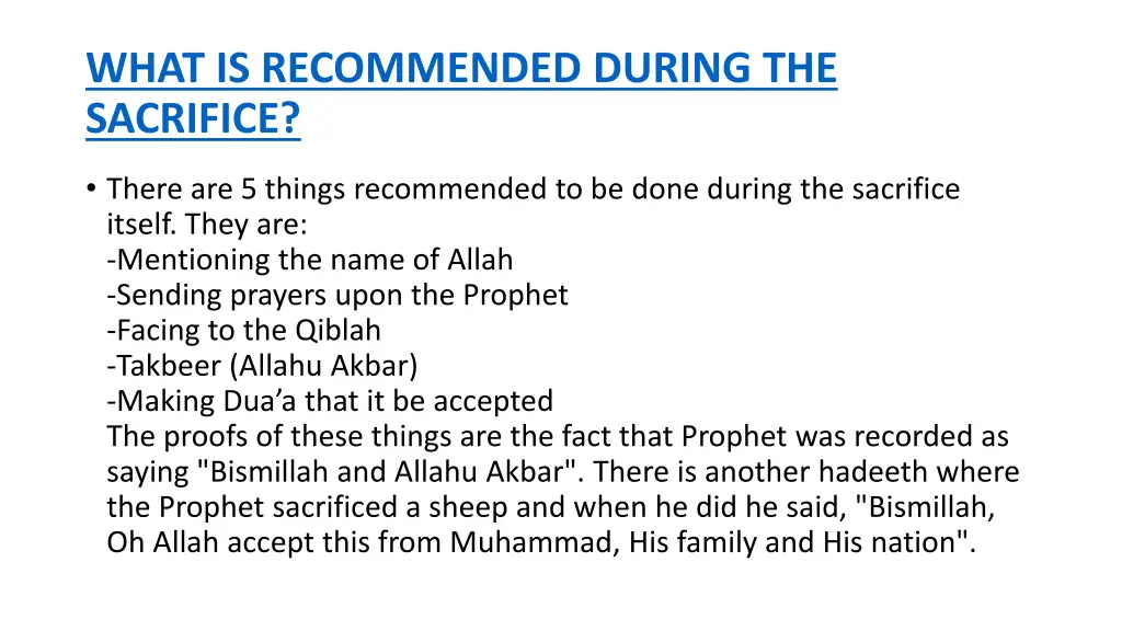 what is recommended during the sacrifice