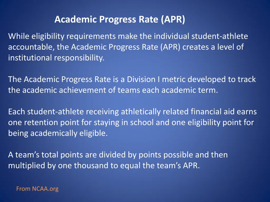 academic progress rate apr