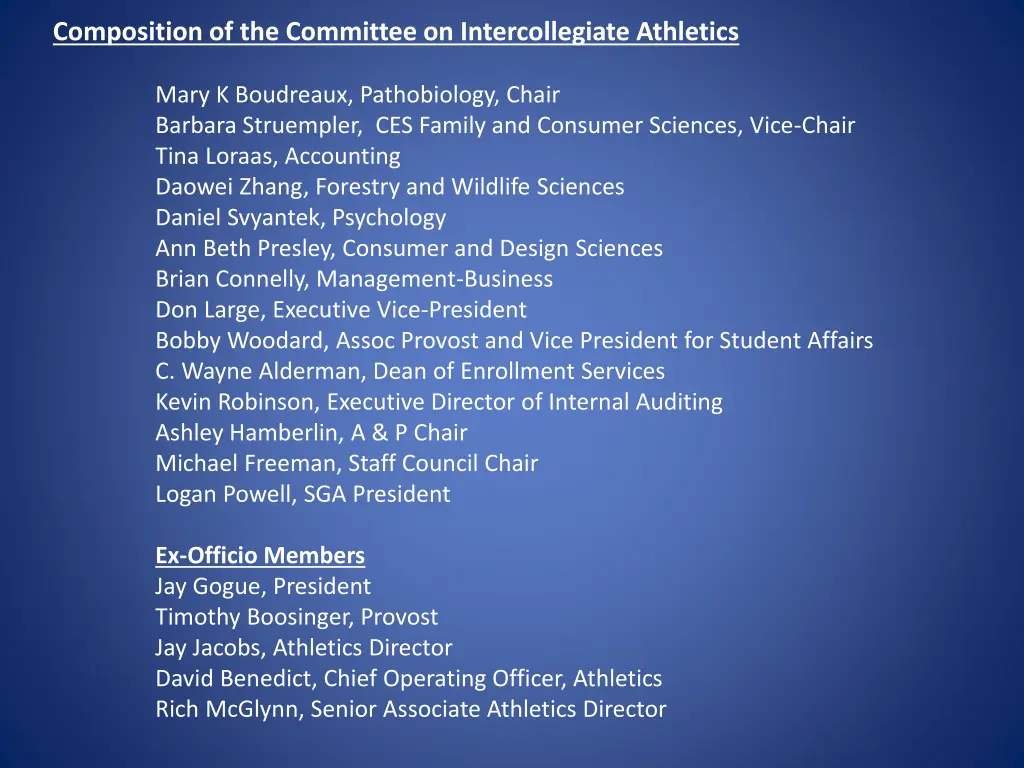 composition of the committee on intercollegiate