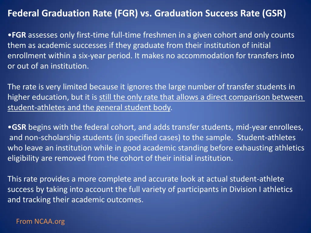 federal graduation rate fgr vs graduation success