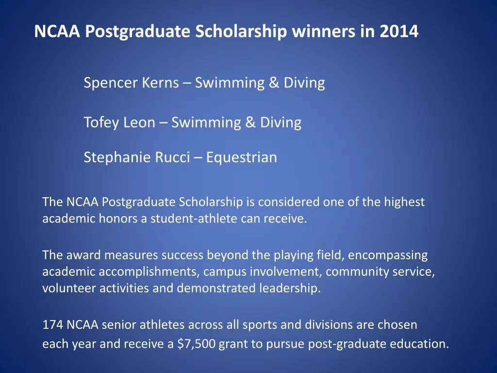 ncaa postgraduate scholarship winners in 2014