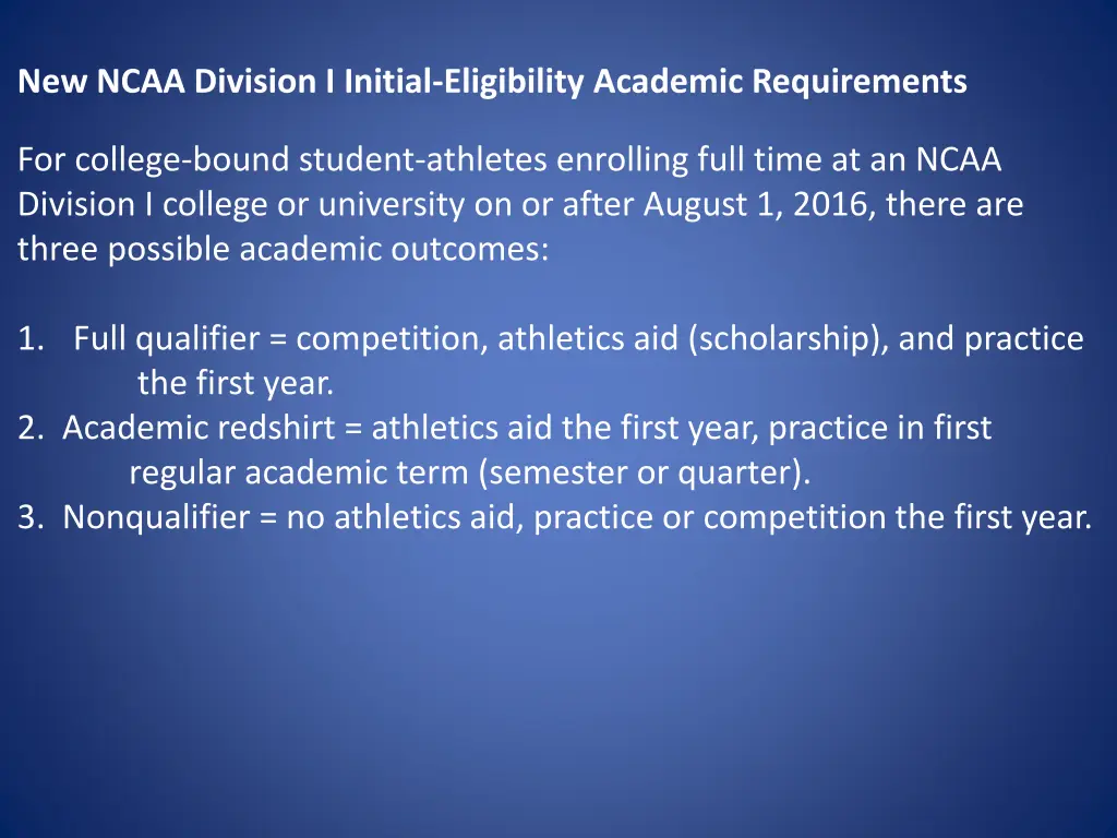 new ncaa division i initial eligibility academic