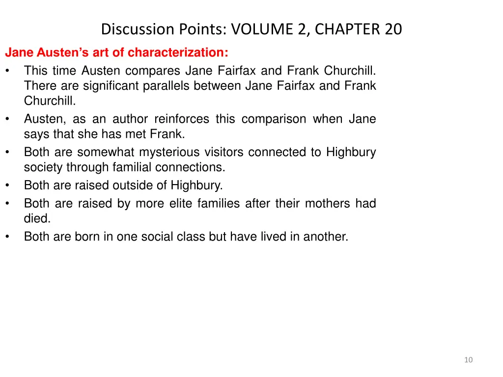 discussion points volume 2 chapter 20 jane austen