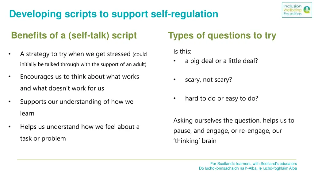 developing scripts to support self regulation