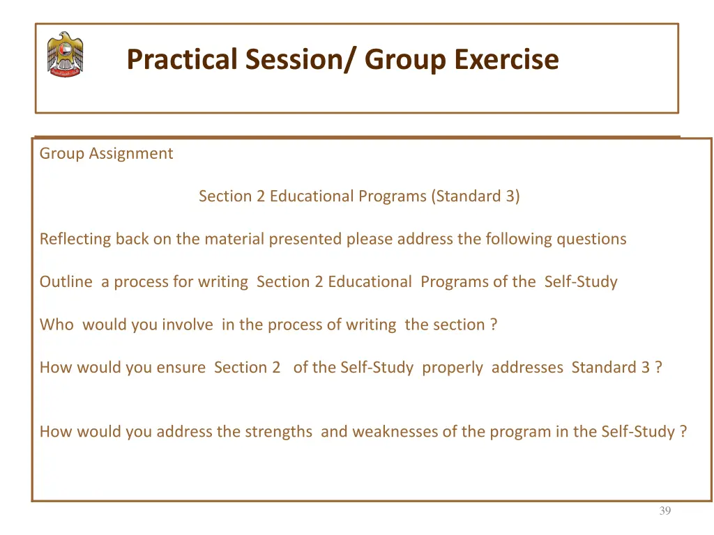 practical session group exercise