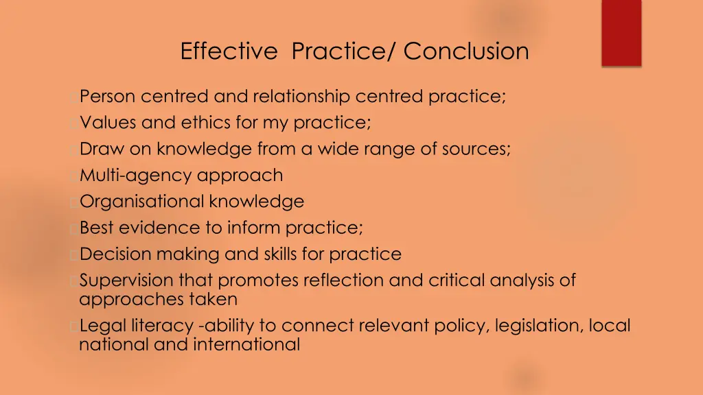 effective practice conclusion