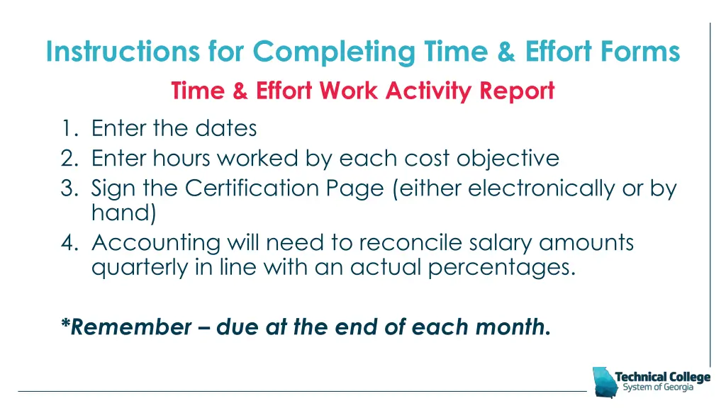 instructions for completing time effort forms 1