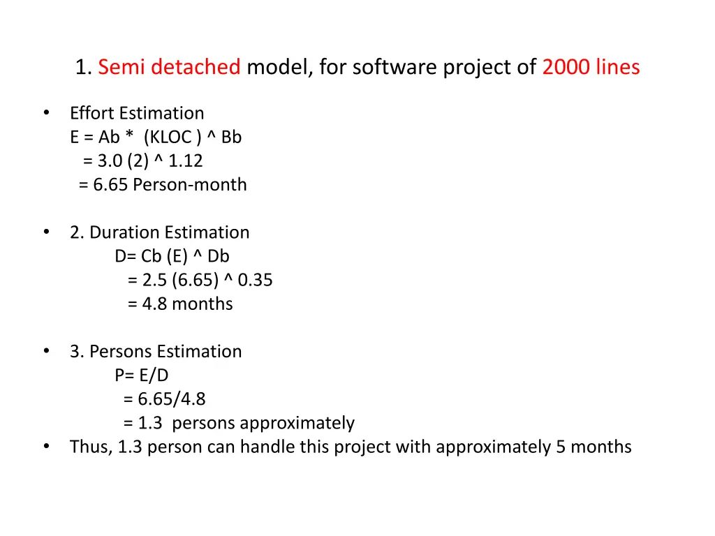 1 semi detached model for software project