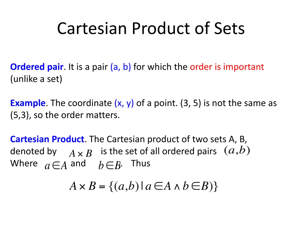 cartesian product of sets