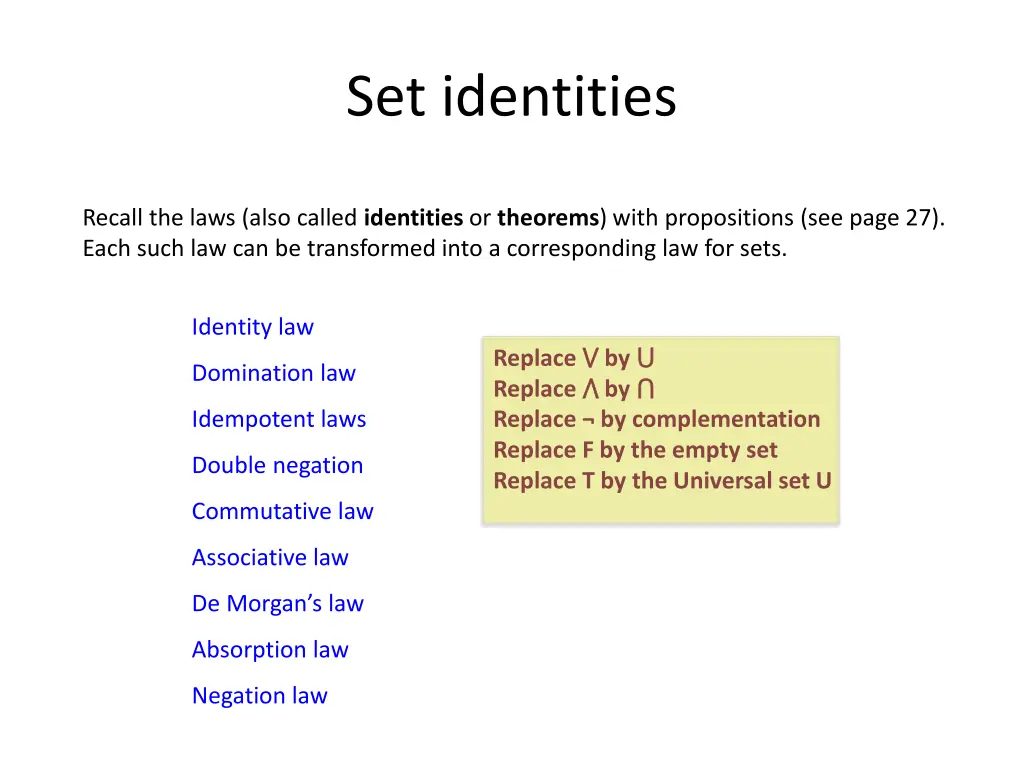 set identities