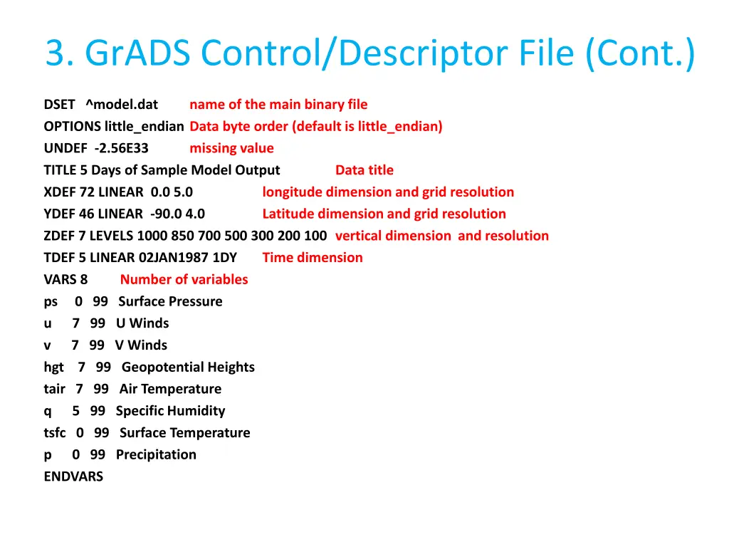 3 grads control descriptor file cont