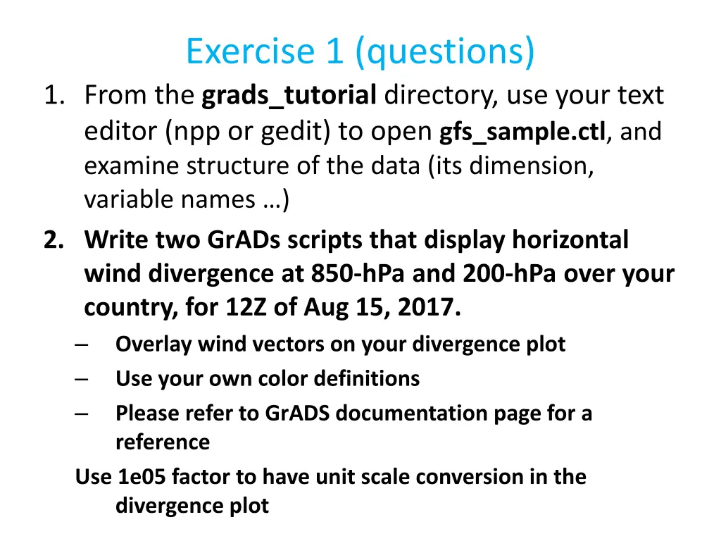 exercise 1 questions 1 from the grads tutorial