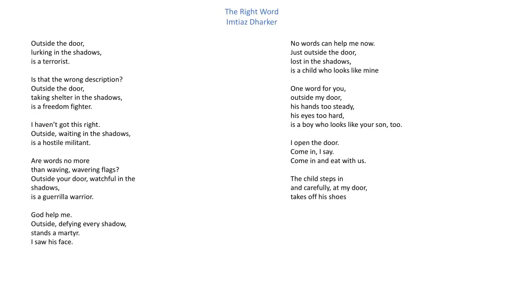the right word imtiaz dharker