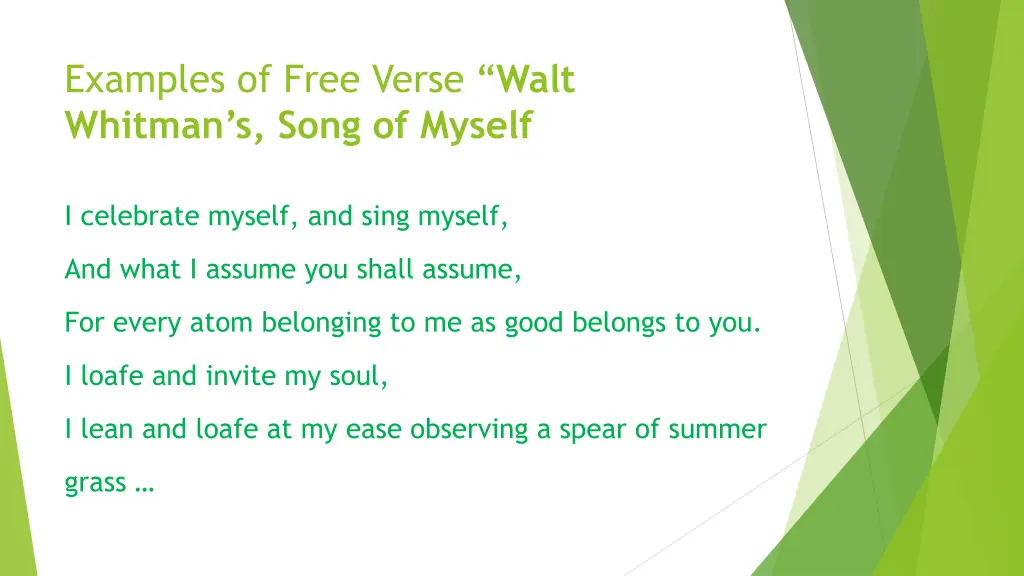 examples of free verse walt whitman s song