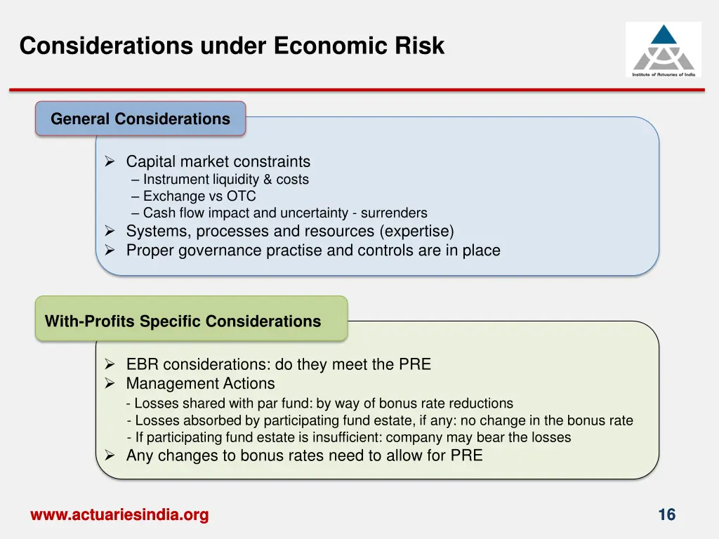 considerations under economic risk