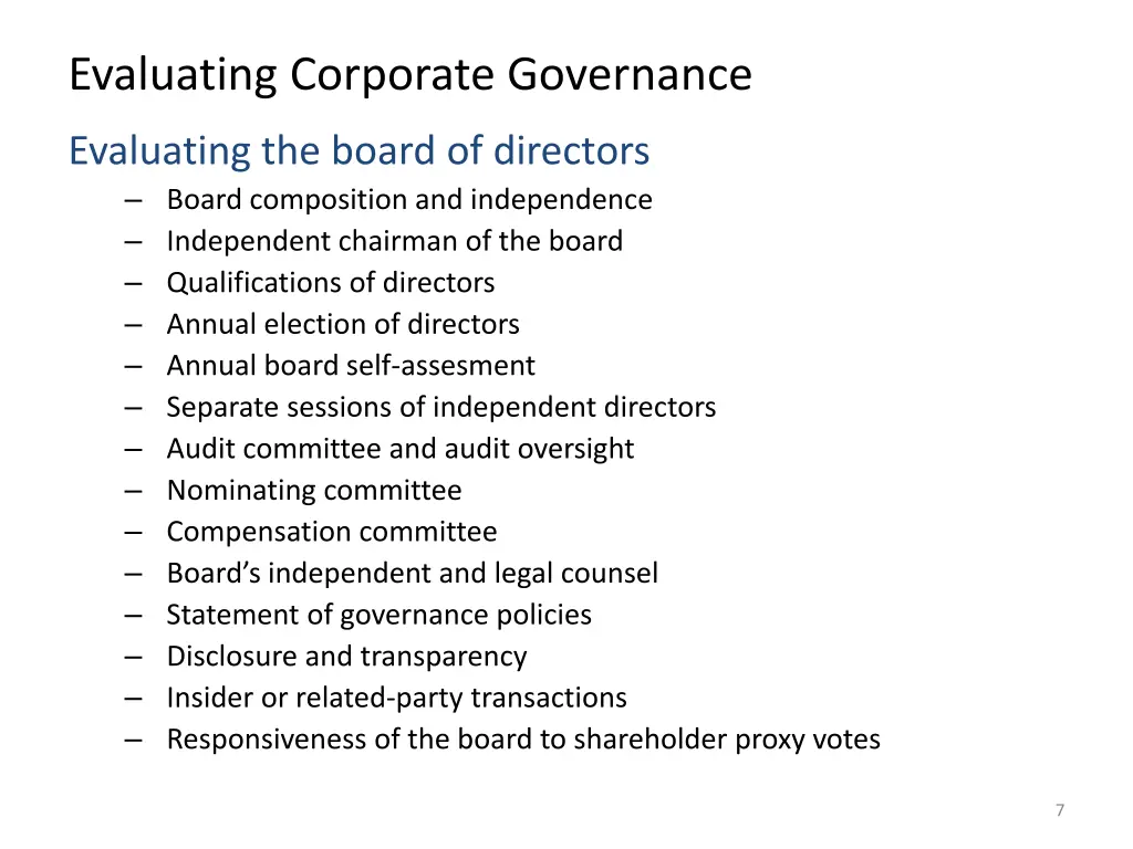 evaluating corporate governance 1