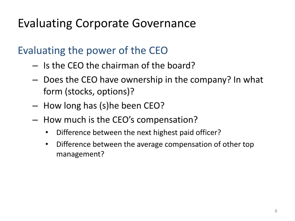 evaluating corporate governance